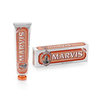 Marvis tannkrem in ginger mint flavor, premium Italian toothpaste.