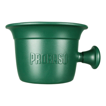 Proraso barberkopp in green hard plastic with internal ridges for lathering, made in Italy.