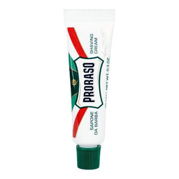 Mini Proraso barberkremtube med eukalyptus og mentol, 10 ml, ideell for reise.