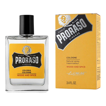 Proraso Single Blade Eau de Cologne - Tre og krydder with wood and spice fragrance, 100 ml bottle.