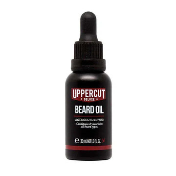 Uppercut Deluxe Beard Oil 30 ml bottle with patchouli and leather scent.