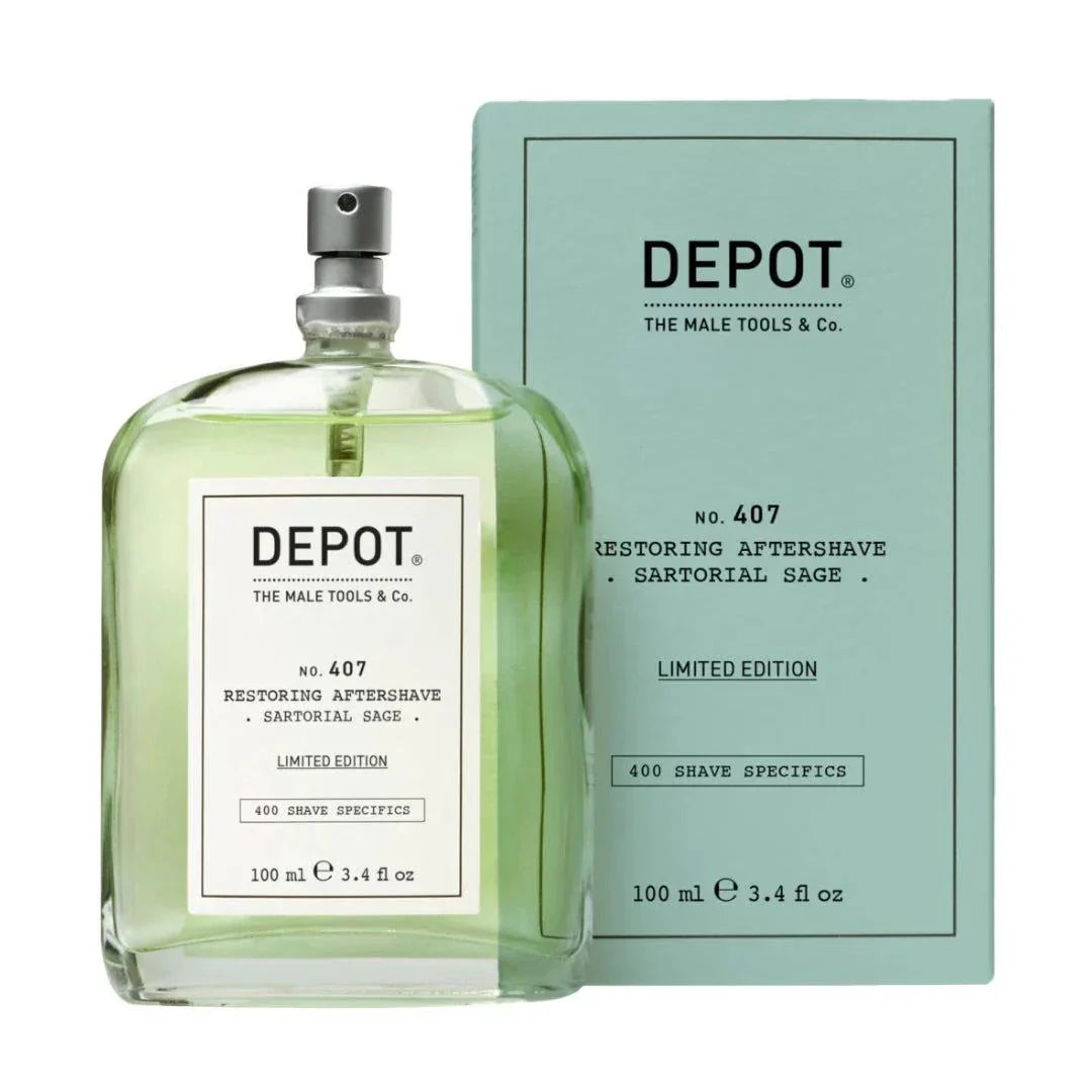 Depot No. 407 Restoring Aftershave Sartorial Sage 100ml, refreshing aftershave for men.