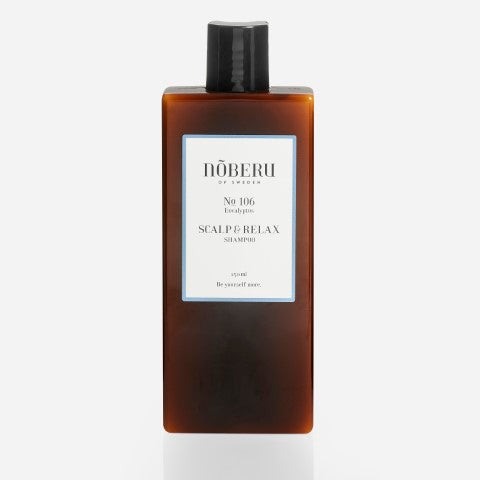 Noberu Scalp & Relax Shampoo 250ml bottle with menthol and eucalyptus for soothing scalp care.