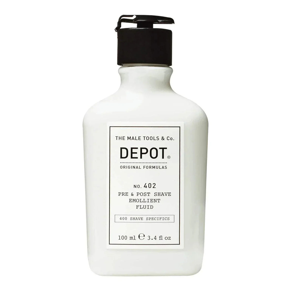 Depot No. 402 Pre & Post Shave Emollient Fluid 100ml flaske, mykgjørende barberingsvæske.