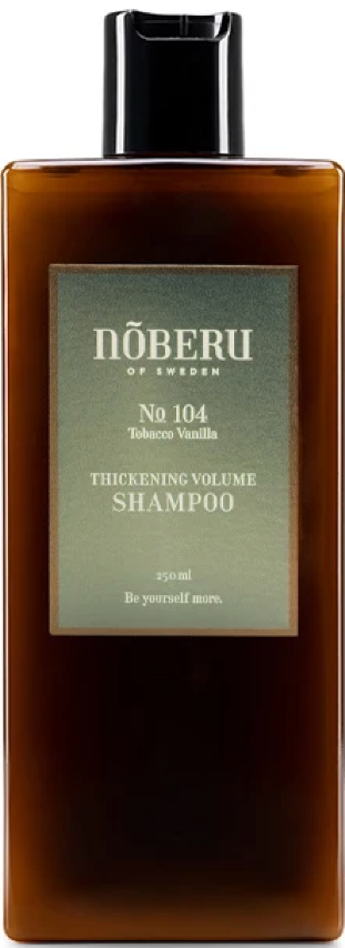 Noberu Thickening Volume shampoo bottle with tobacco vanilla label.