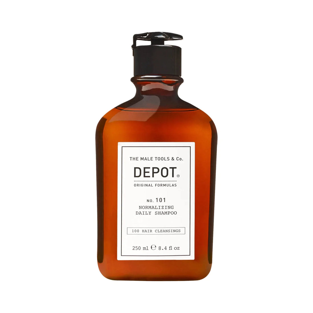 Depot No. 101 Normalizing Daily Shampoo bottle, 250 ml, designed to normalize oily scalp and hair, featuring ingredients like tea tree oil and rosemary.