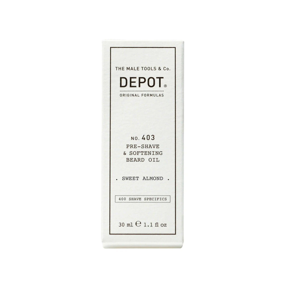 Depot No. 403 pre-shave og mykgjørende skjeggolje med frisk sort pepper, 30 ml flaske.