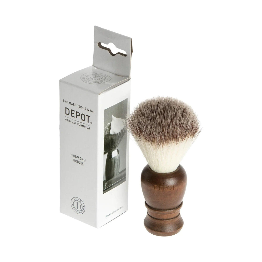 Wooden shaving brush with synthetic bristles, made in Italy.