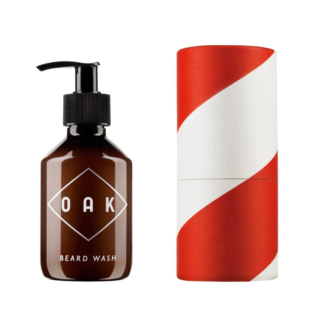 Oak skjeggsjampo bottle with pump and red-striped packaging, 200 ml.