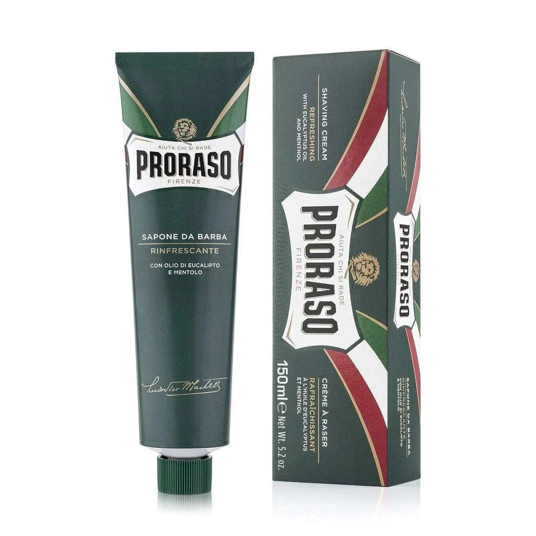 Proraso barberkrem tube med eukalyptus og mentol, 150ml.