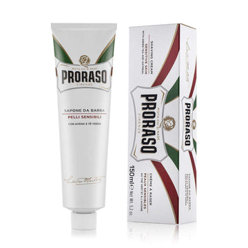 Proraso barberkrem tube med grønn te og havre for sensitiv hud.