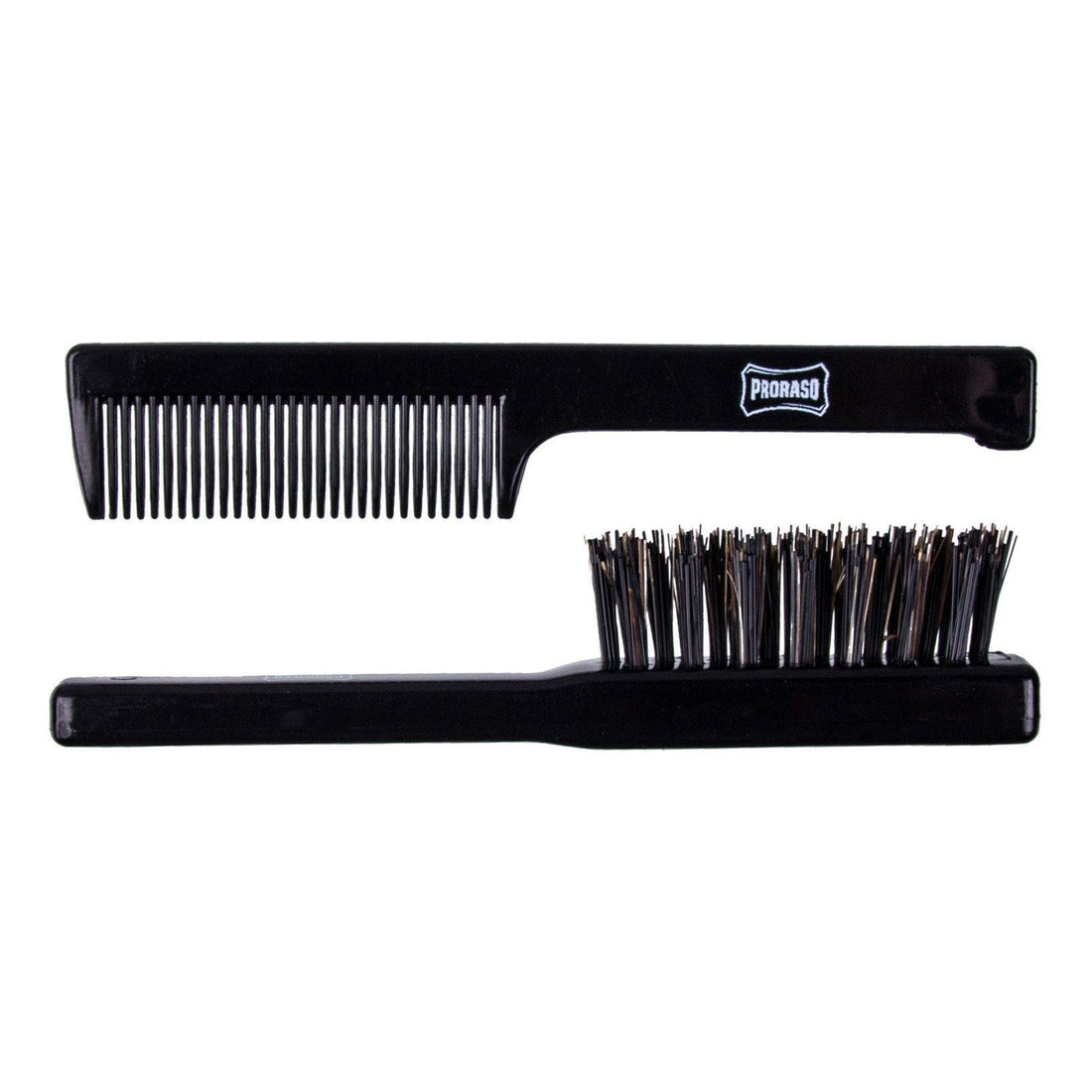 Proraso beard brush and mustache comb set with nylon and boar bristles, 110 mm, from Italy.