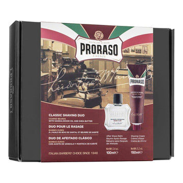 Proraso Duo Pack with shaving cream and aftershave balm in classic packaging.