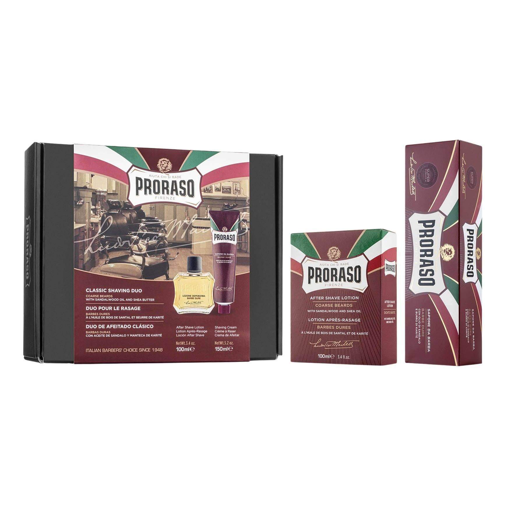 Proraso Duo Pack with shaving cream and aftershave set.