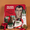 Proraso gavesett med barberprodukter i gaveeske med pre shave-krem, barberkrem, og etterbarberingskrem.