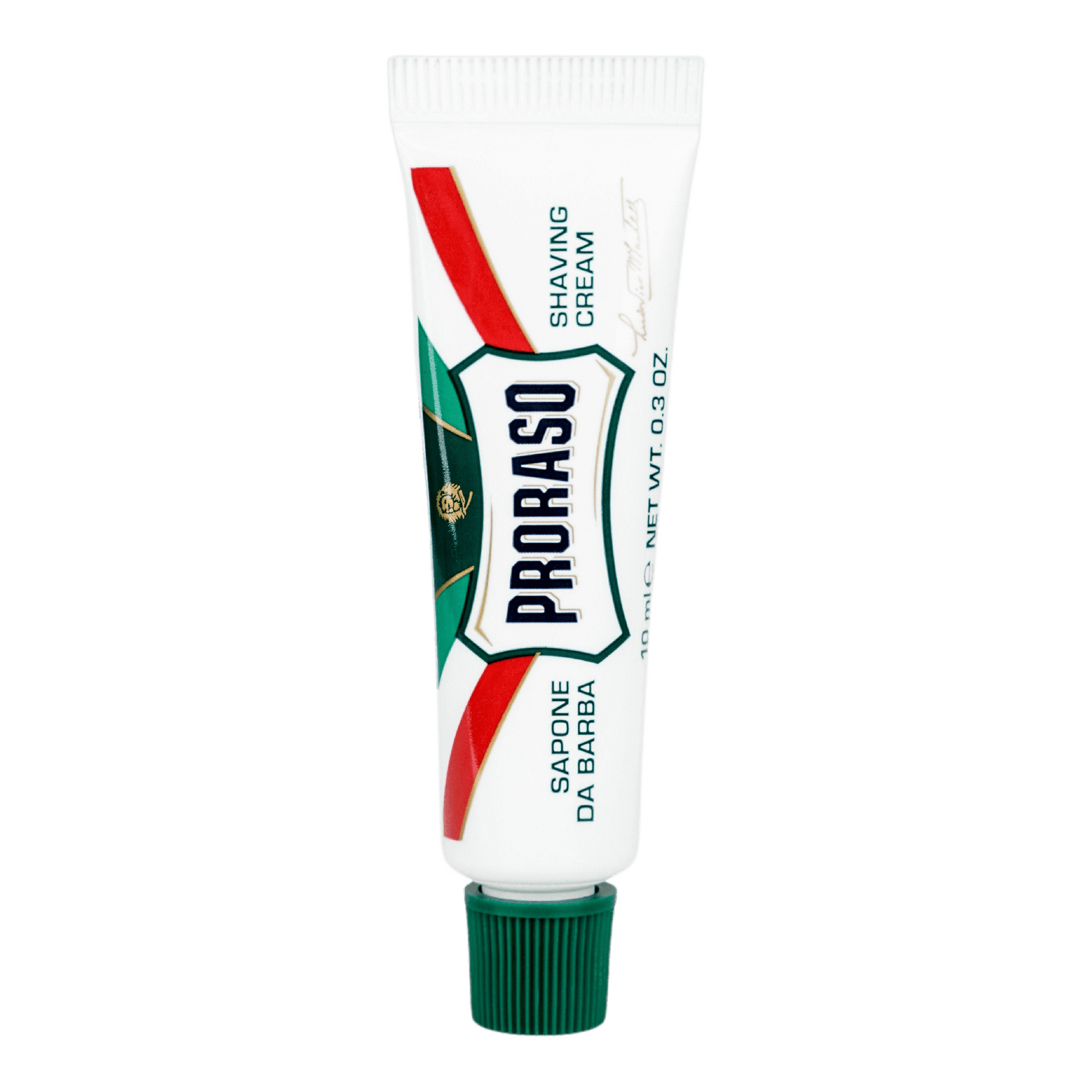 Mini Proraso barberkremtube med eukalyptus og mentol, 10 ml, ideell for reise.