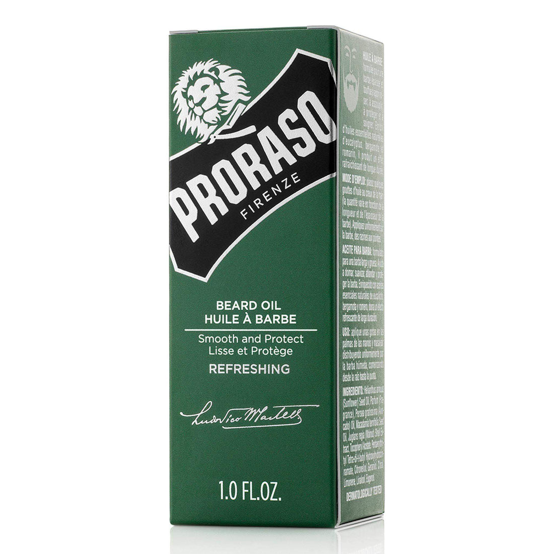 Proraso skjeggolje eukalyptus rosmarin bergamott 30ml glassflaske.